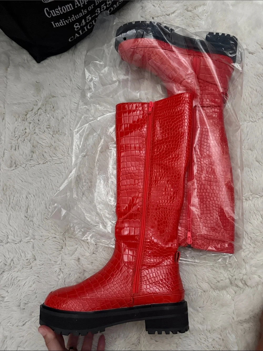 Urban Outfitters Red Croc-Embossed Chunky Boots